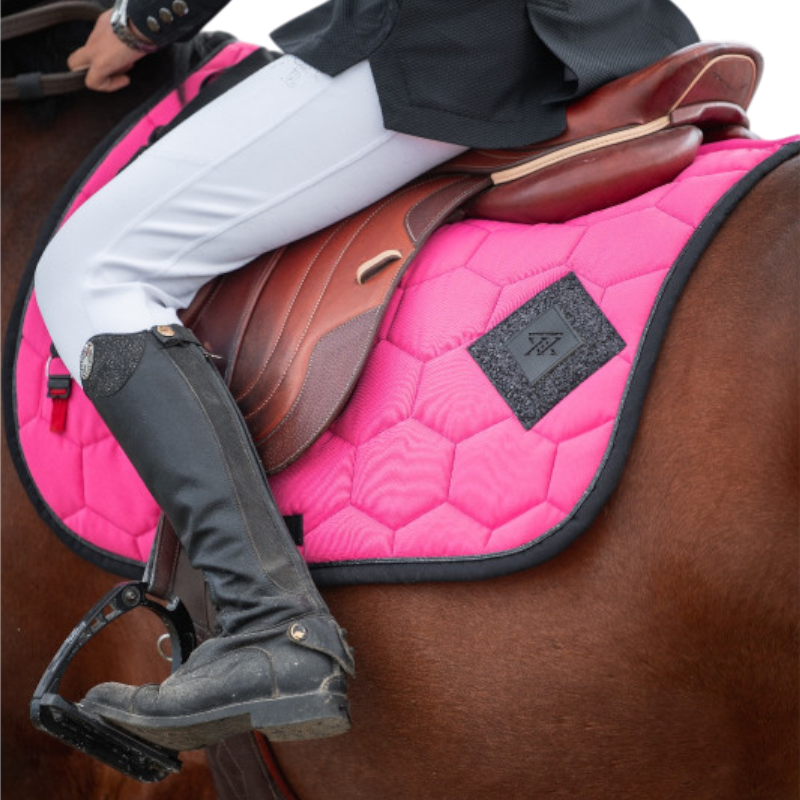 Oxxer - Tapis de selle Diamant fuschia/ noir paillettes noires | - Ohlala