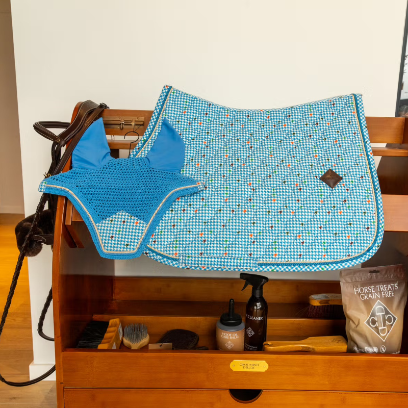 Kentucky Horsewear - Tapis de selle Velvet pied de poule navy colorfull