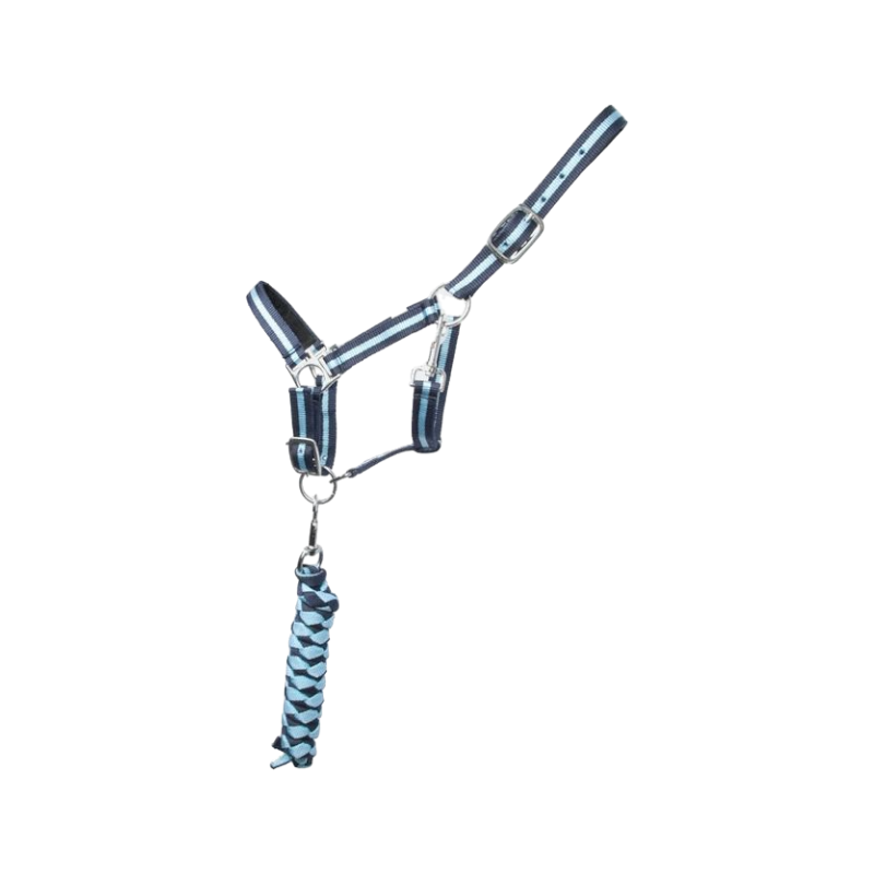TdeT - Synthetische steenkool verdubbeld + gevlochten lanyard marine/sky blauw