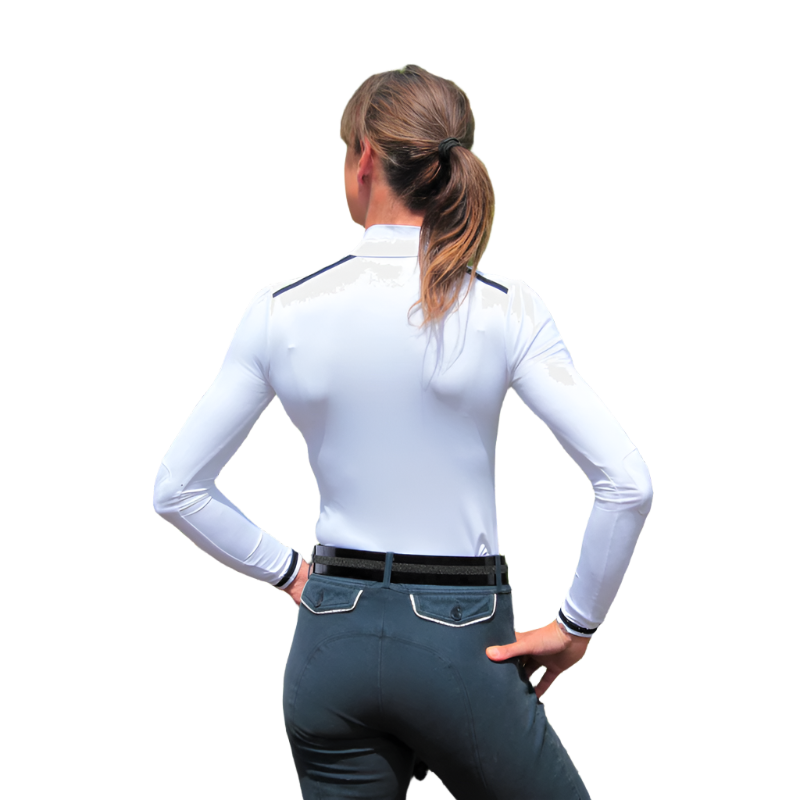 Pénélope - Polo manches longues Bruges blanc/marine | - Ohlala