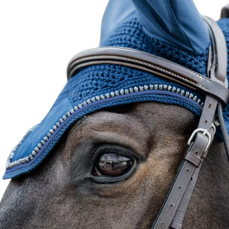 Kentucky Horsewear - Bonnet pour chevaux anti-bruits Wellington Velvet Pearls marine | - Ohlala
