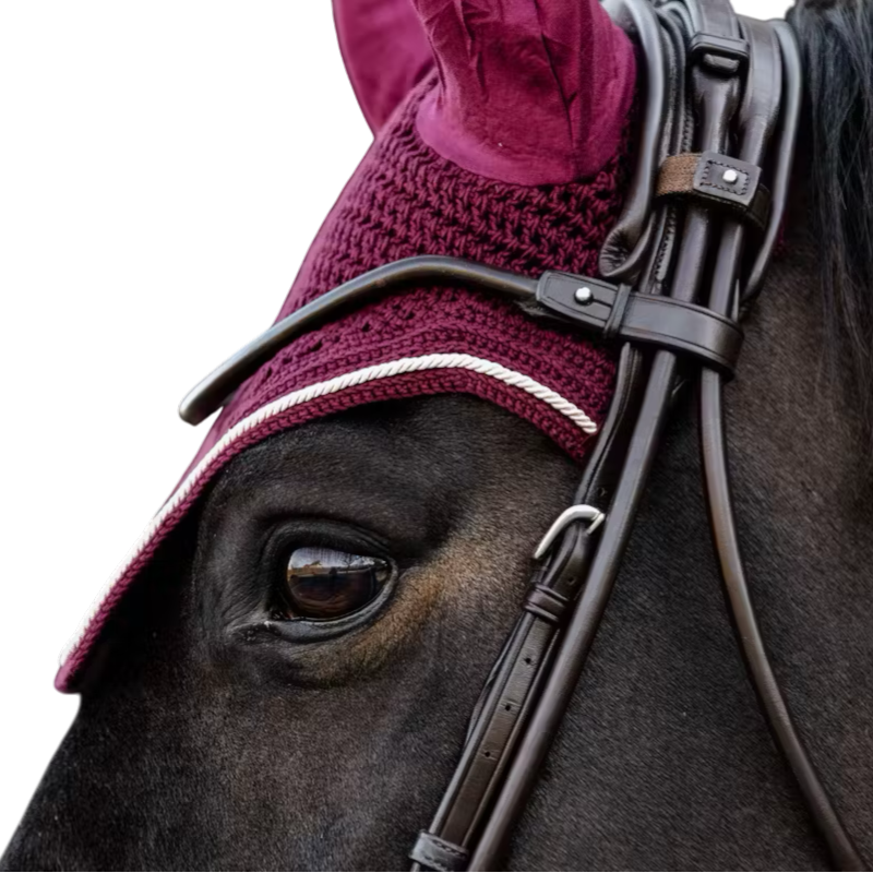Kentucky Horsewear - Bonnet pour chevaux anti-bruits Wellington Velvet bordeaux | - Ohlala