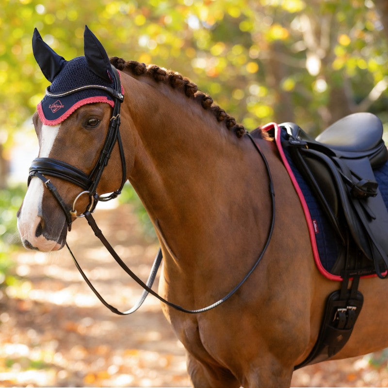 Lemieux - Klassieke marine/ cranberry vliegenkap voor paarden