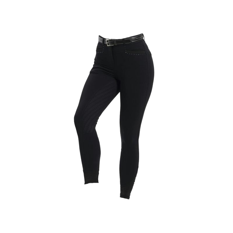 Equithème - Pantalon d'équitation fille full grip Safir noir/ bleu | - Ohlala