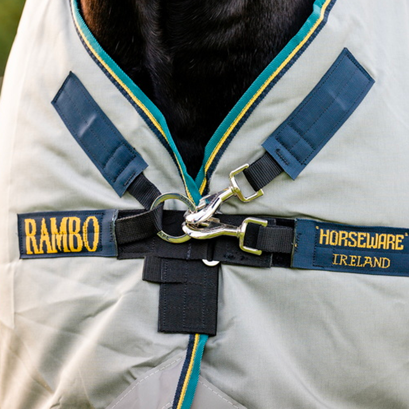 Horseware - Couverture d'extérieur Rambo Duo Bundle gris/ or/ marine 100g avec doublures incluses 300g + 100g | - Ohlala