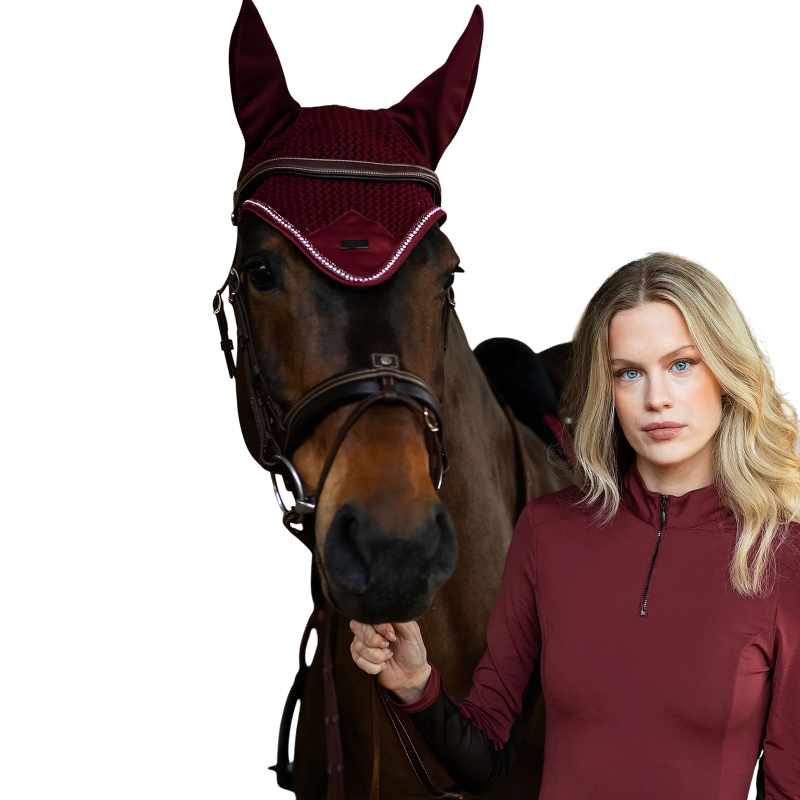 Equestrian Stockholm - Bonnet pour chevaux Modern Crystal bordeaux