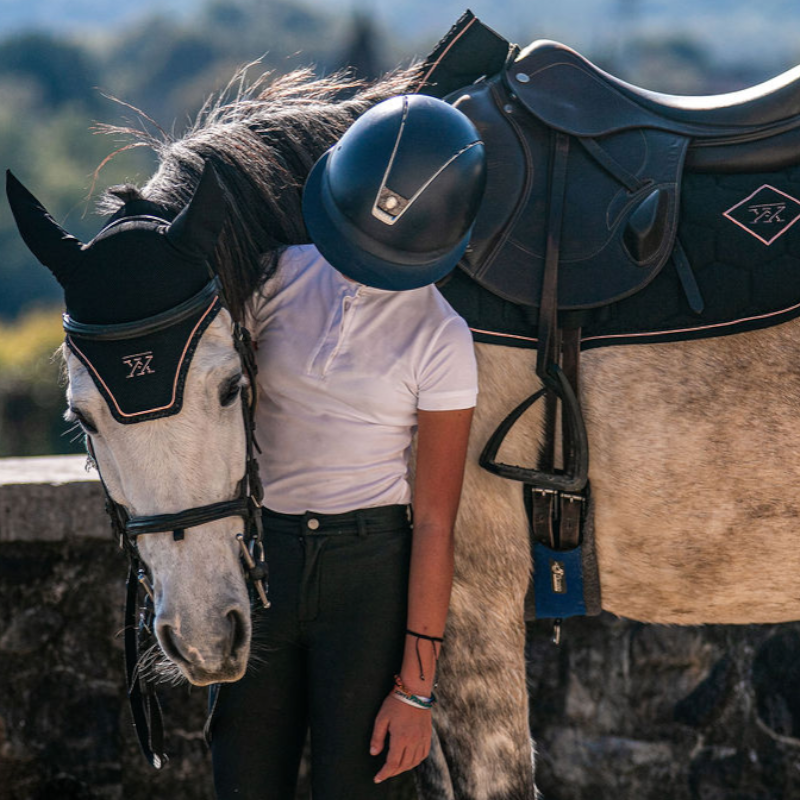 Oxxer - Bonnet pour chevaux Accent noir/ pêche | - Ohlala