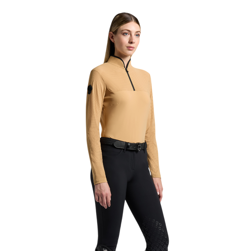 Cavalleria Toscana - Baselayer Langarm Damen Perforierte Jersey-Einsätze tan 