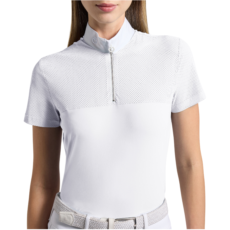 Cavalleria Toscana - Kurzarm-Wettkampf-Polo für Damen mit perforierten Jersey-Einsätzen in Weiß 