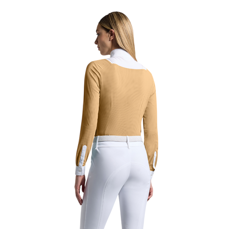 Cavalleria Toscana - Lange mouwen wedstrijd polo voor dames Amerikaans tan 