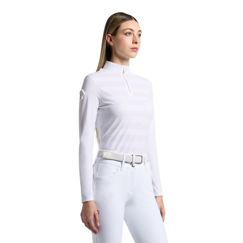 Cavalleria Toscana - Technisches Langarm-Polo für Damen aus perforiertem Jersey in Weiß 