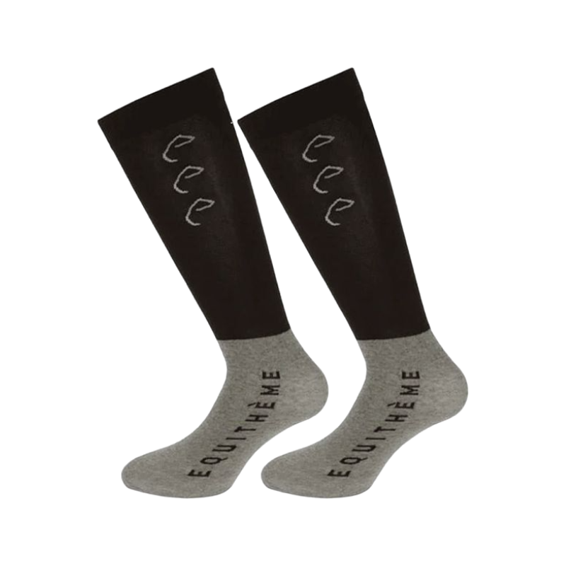Equithème - Chaussettes d'équitation Compet noir/gris (x2)