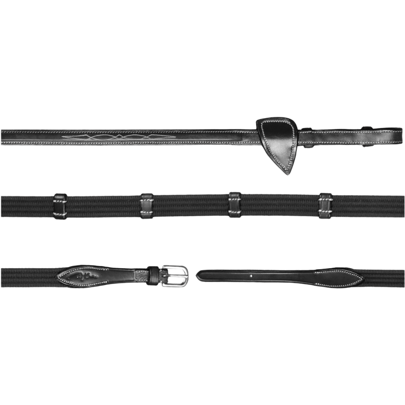 Dyon - Rênes en tissu 5/8 avec 9 arrêtoirs US Collection noir