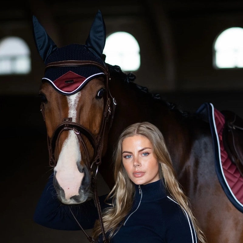 Equestrian Stockholm - Hoofdkap voor paarden Modern Luxe zwart/donkerrood 