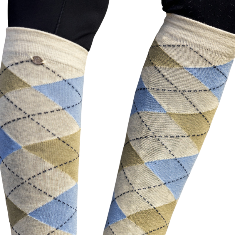 Equithème - Chaussettes d'équitation Argyle beige/ bleu ciel