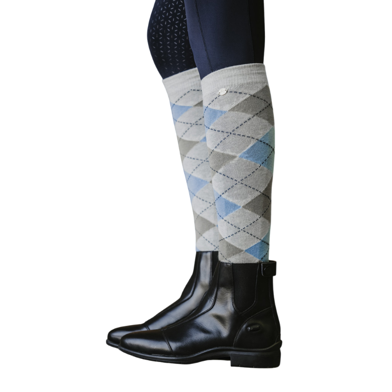 Equithème - Chaussettes d'équitation Argyle gris clair/ ciel