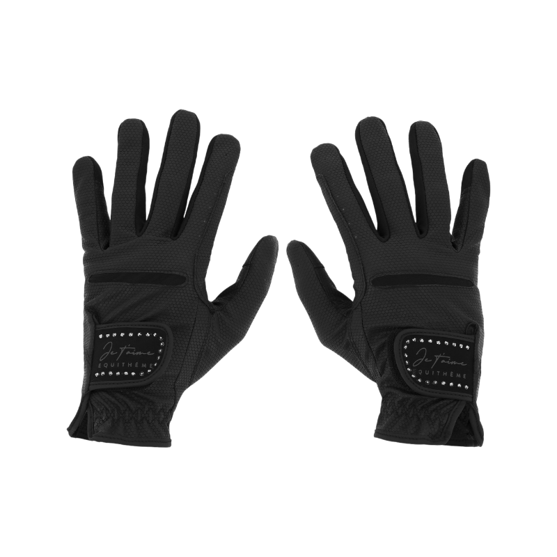 Equithème - Gants d'équitation Je t'aime Strass noir