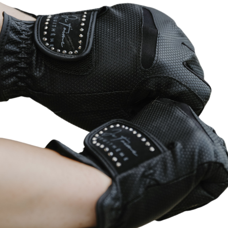 Equithème - Gants d'équitation Je t'aime Strass noir