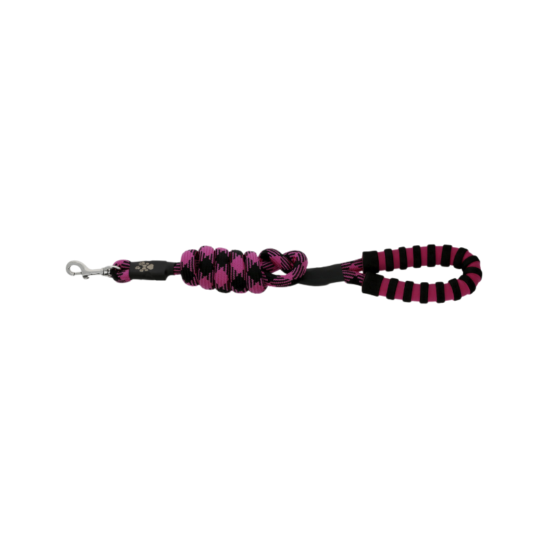 Equithème - Hondenriem met handvat Haspen zwart/roze 