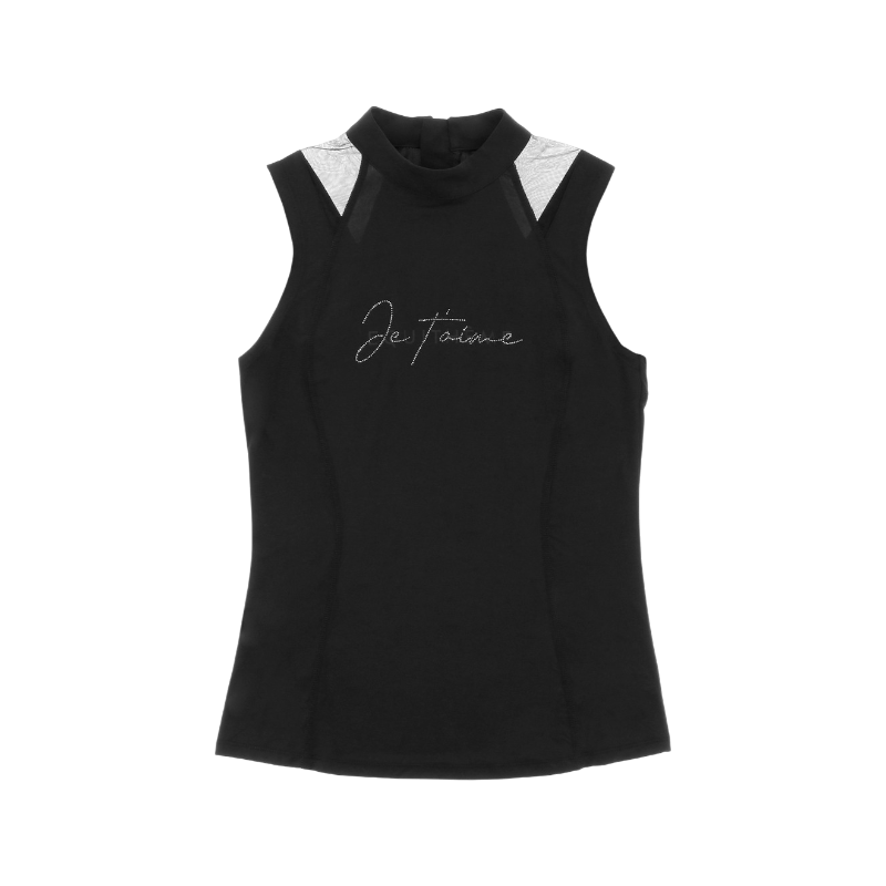 Equithème - Dames mouwloze polo Alba Ik hou van je zwart 