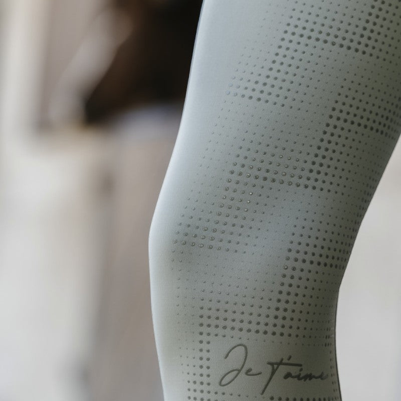 Equithème - Legging d'équitation femme pull-on Flora édition "Je t'aime" vert sauge | - Ohlala