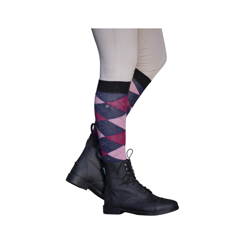 Equithème - Girly sokken lichtgrijs/ oudroze (x1) 