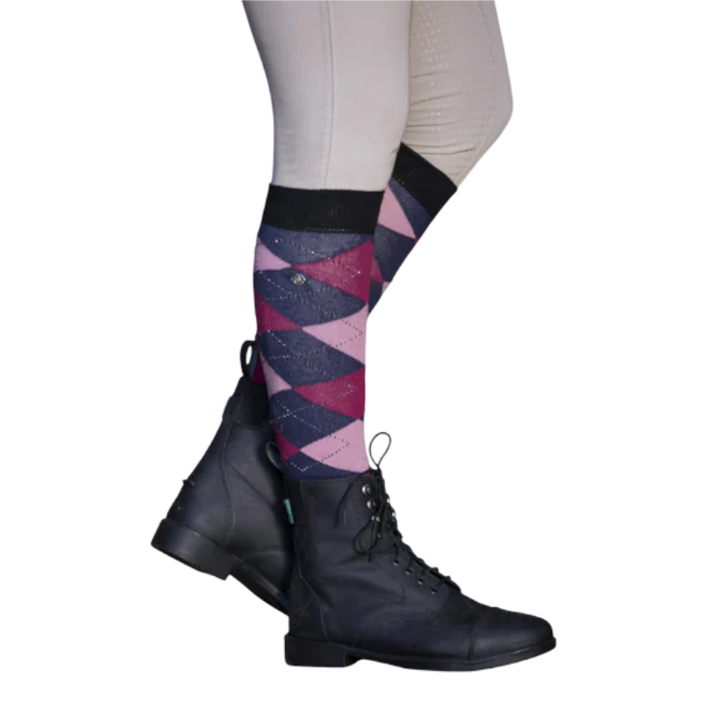 Equithème - Girly sokken lichtgrijs/ oudroze (x1) 