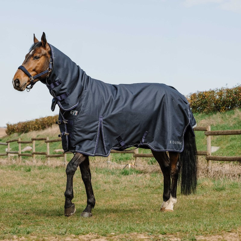 Equithème - Couverture d'extérieur Anatomic Combo 1200D 200g marine | - Ohlala