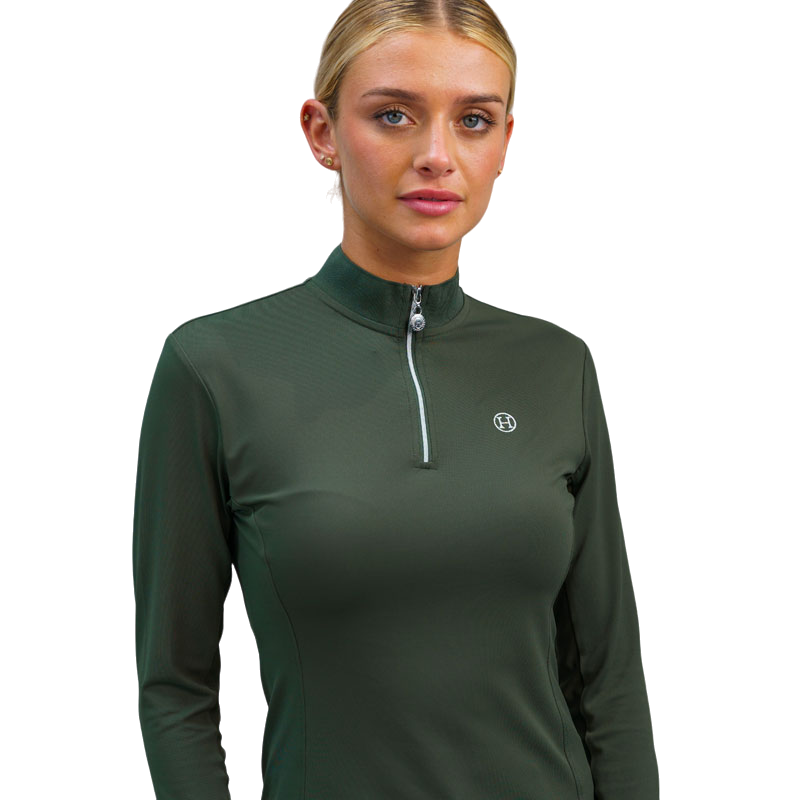 Harcour – Langärmliges technisches Poloshirt für Damen in Pacific Khaki