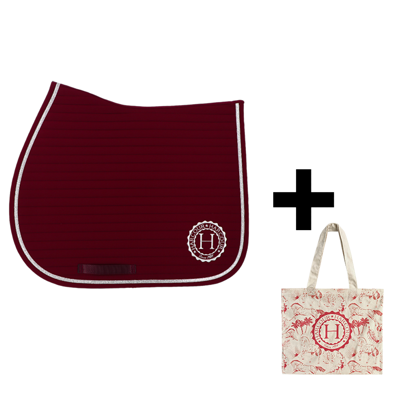 Harcour - Pack tapis de selle Karembar aubergine + tote bag Galia rose