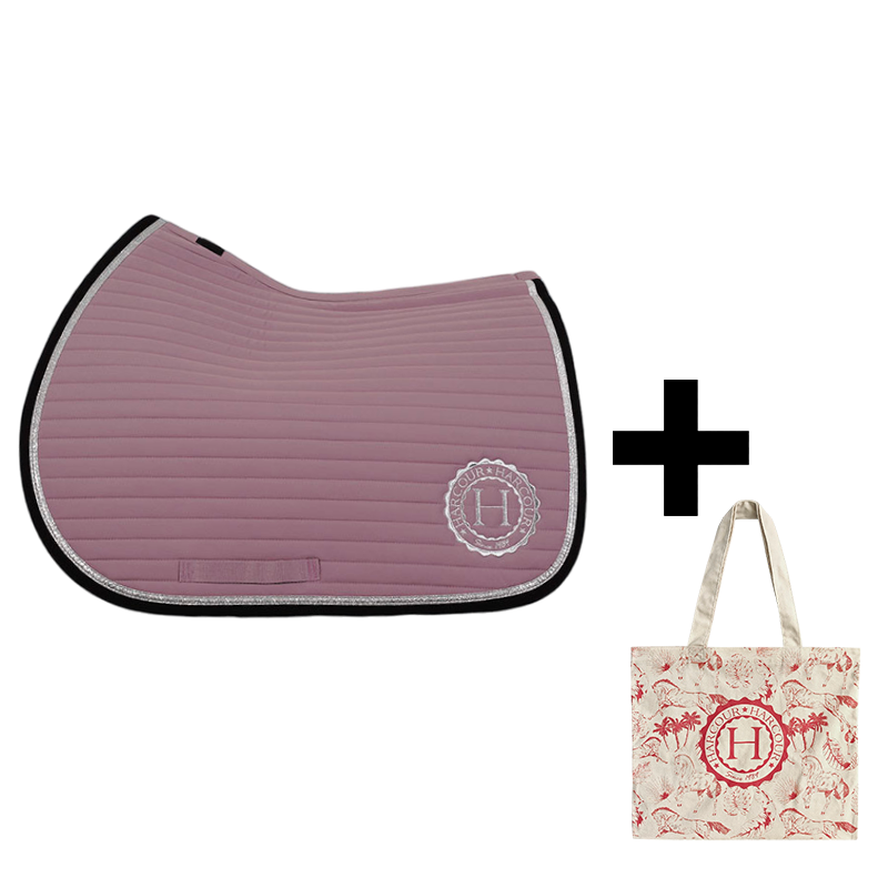 Harcour - Pack tapis de selle Karembar parme + tote bag Galia rose