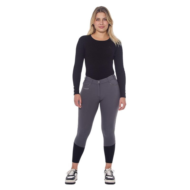 Harcour - Pantalon d'équitation polaire femme Jaipur gris anthracite