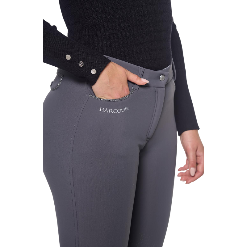 Harcour - Pantalon d'équitation polaire femme Jaipur gris anthracite