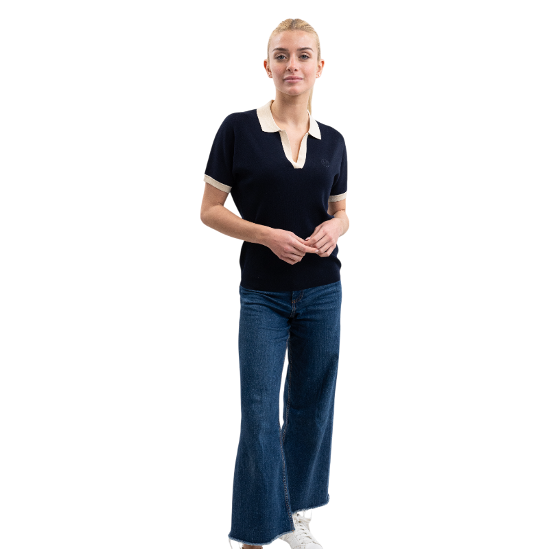 Harcour - Dames polo met korte mouwen perzik marine 