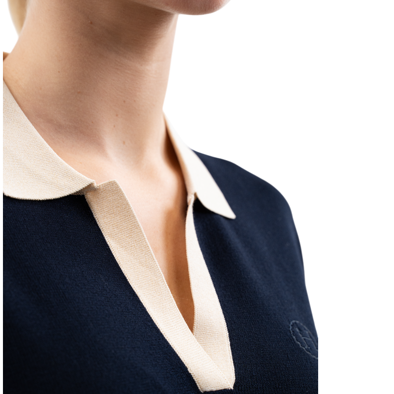 Harcour - Dames polo met korte mouwen perzik marine 