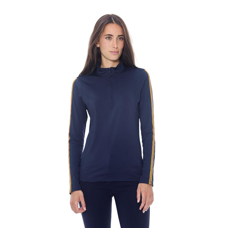 Harcour - Polo manches longues chaud femme Pistach marine
