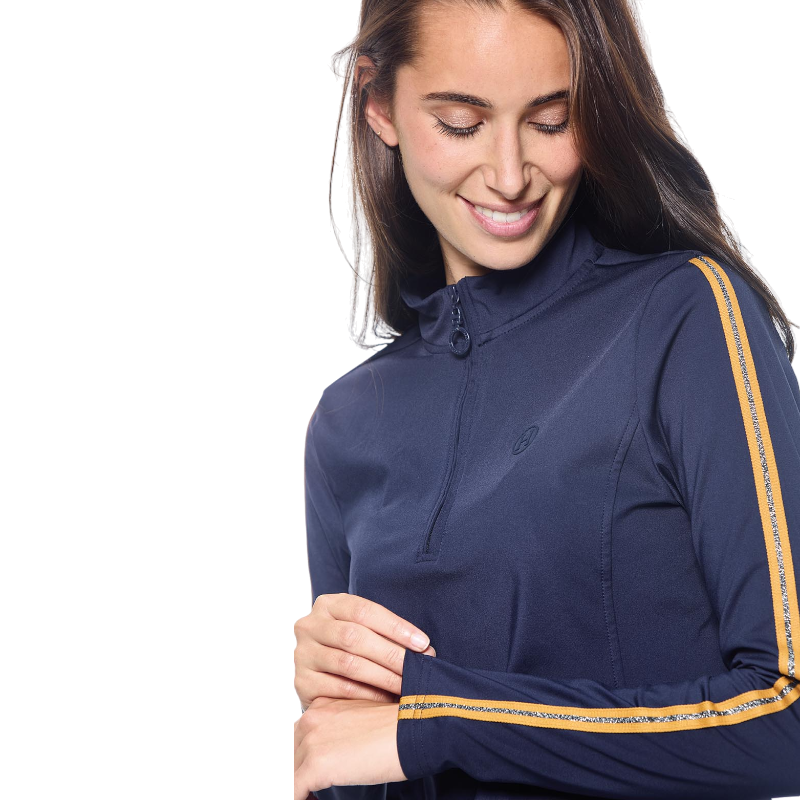 Harcour - Polo manches longues chaud femme Pistach marine
