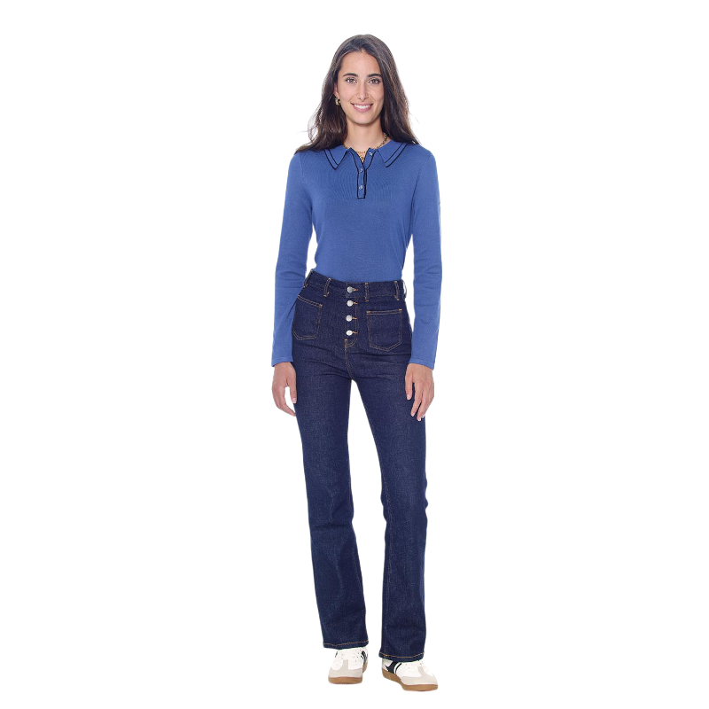 Harcour - Polo manches longues femme Popi steel blue