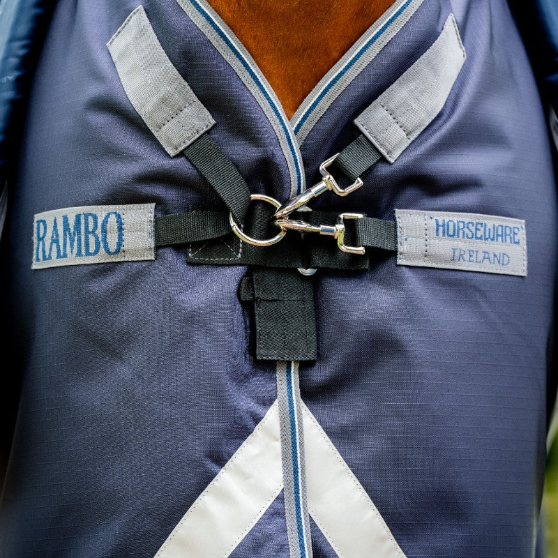 Horseware - Couverture d'extérieur Rambo Duo Force 2.0 marine/ thunderstorm grey/ argent 100g