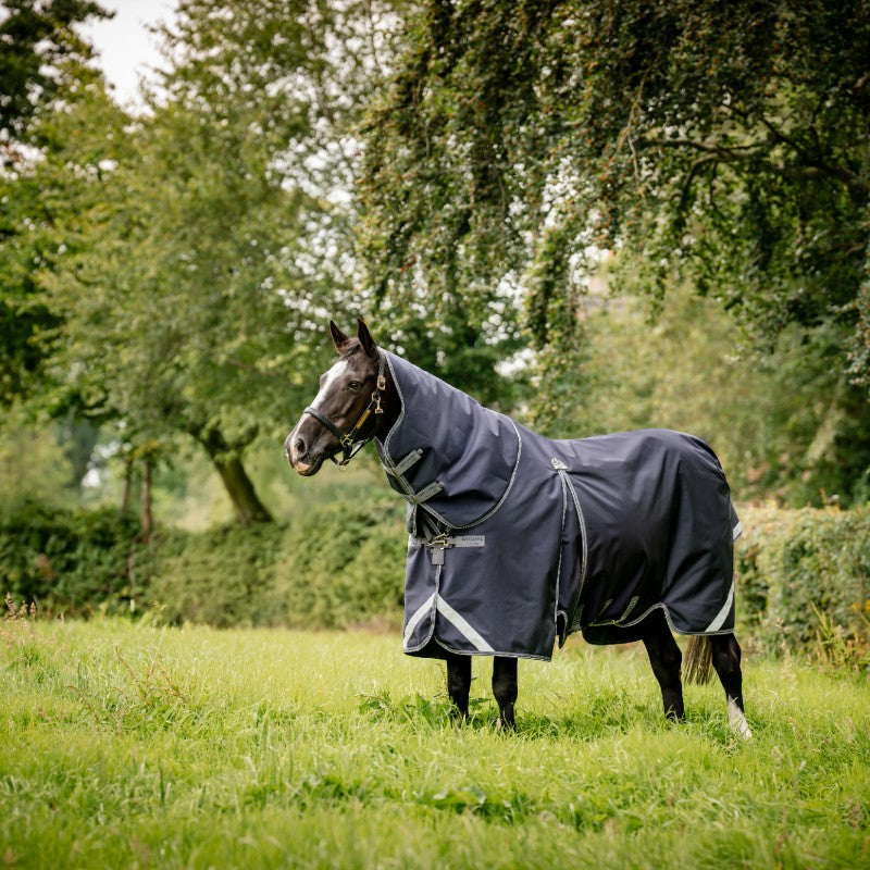 Horseware - Couverture d'extérieur Rambo Optimo Plus Turnout Bundle marine/ thunderstorm grey/ argent (0g + 200g)
