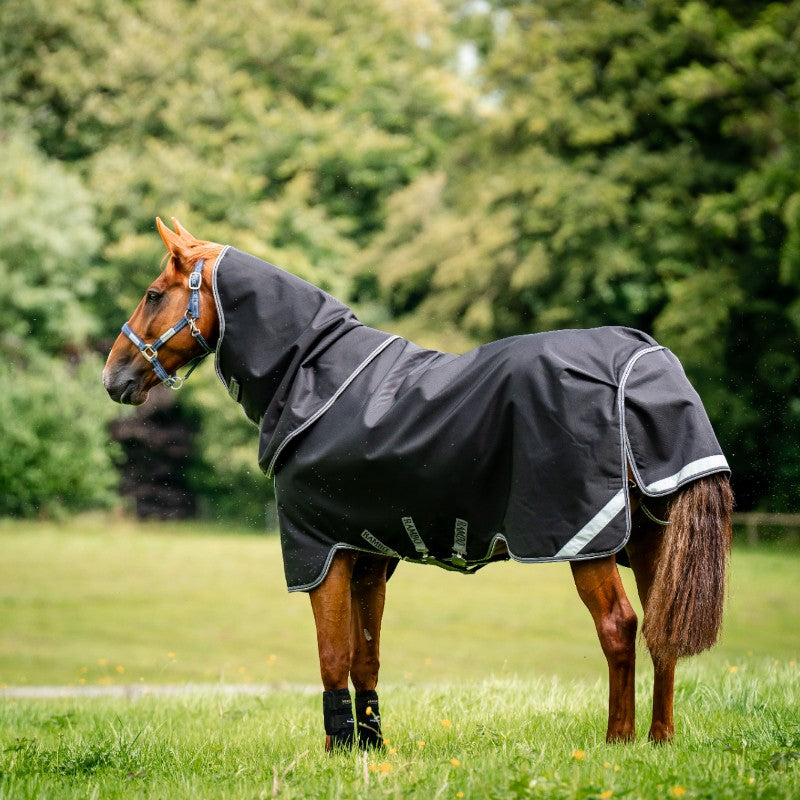 Horseware - Couverture d'extérieur Rambo Supreme Turnout Plus noir/ thunderstorm grey/ silver 450g