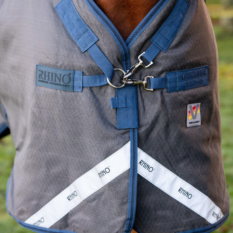 Horseware - Couverture d'extérieur Rhino Plus HexStop gris/ indigo 100g | - Ohlala