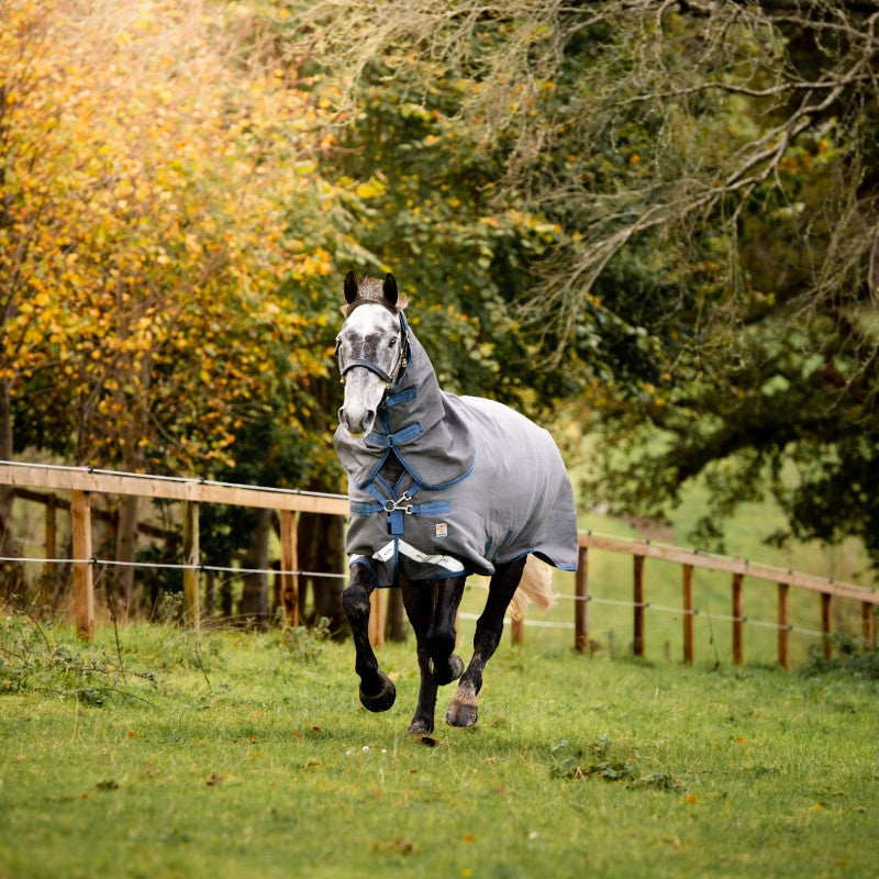 Horseware - Couverture d'extérieur Rhino Plus HexStop gris/ indigo 100g | - Ohlala