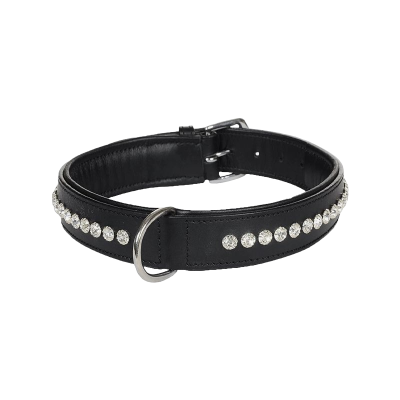 Hekktor Leather - Collier pour chien cuir Meili Noir / Strass argent