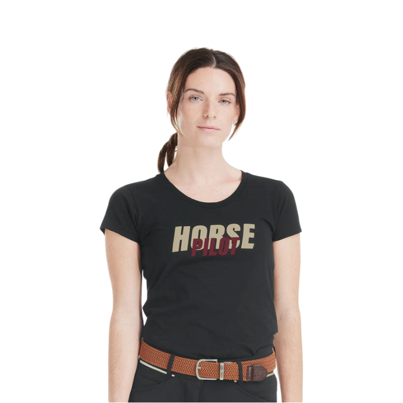 Horse Pilot - Damen Kurzarm-T-Shirt Teamshirt schwarz