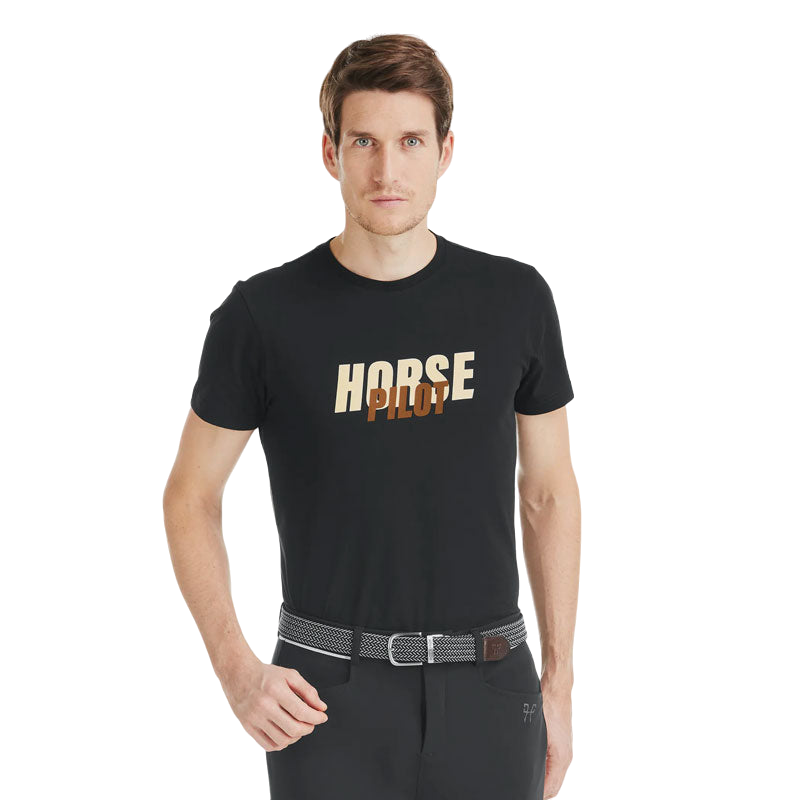 Horse Pilot - Herren Kurzarm-T-Shirt Teamshirt schwarz