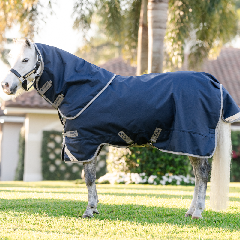 Horseware - Außenabdeckung Amigo Bravo Plus Pony Turnout marine/ titan grau/ silber 50g 