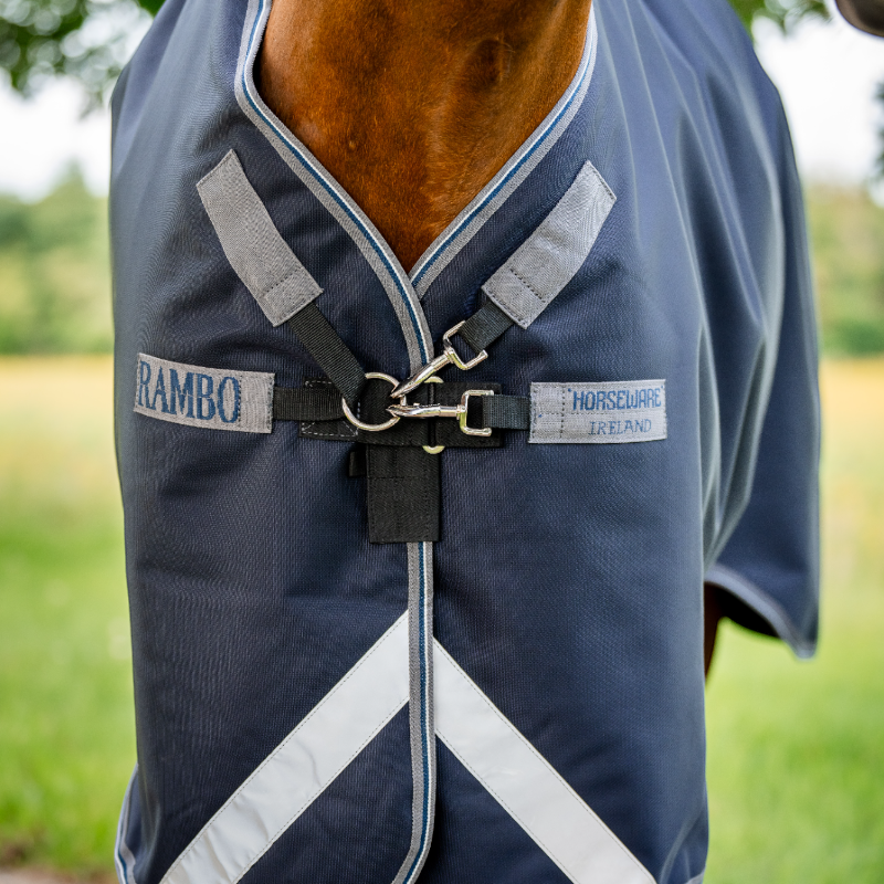 Horseware - Außenabdeckung Rambo Turnout VL marine/ Gewittergrau/ Silber 250g 