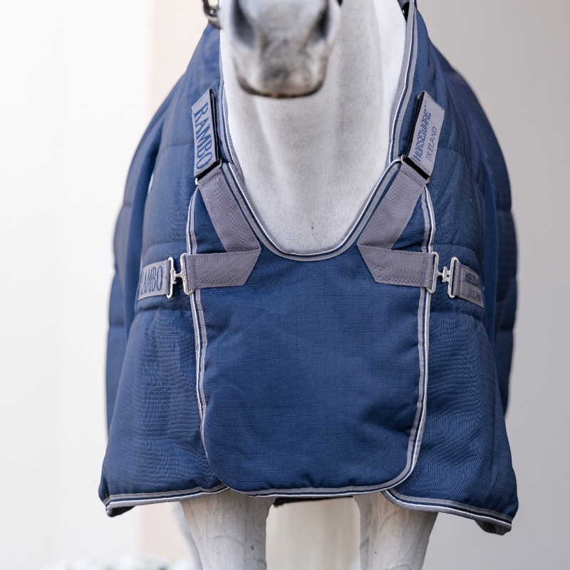 Horseware - Rambo Optimo Stable Plus deken marine/ onweer grijs/ zilver 200g 