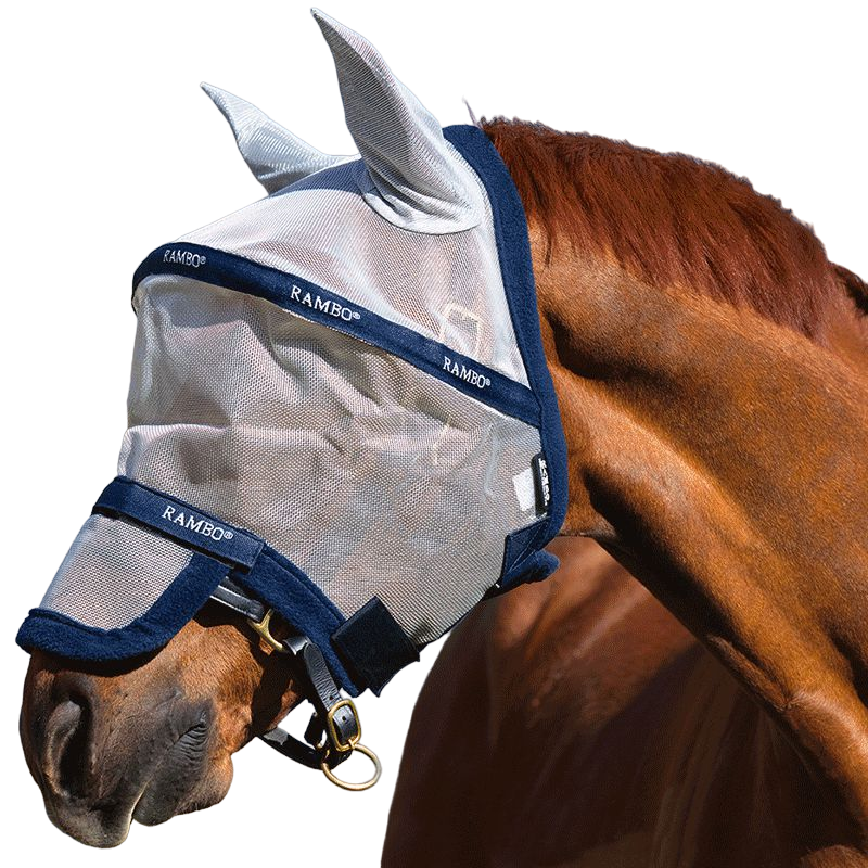 Horseware - Masque anti-insectes Rambo Fly Mask argent/ marine | - Ohlala